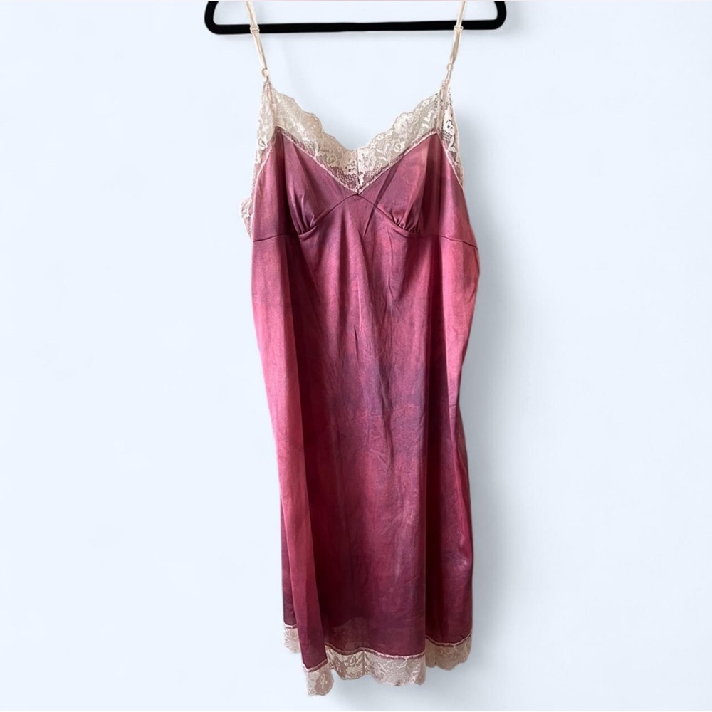 Vintage Pink Satin Slip Dress with Lace